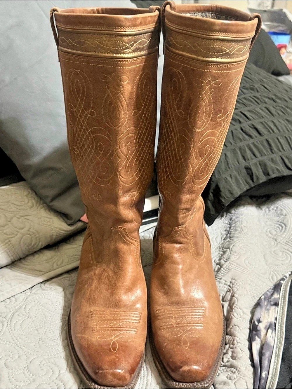 Ariat Women's Tan Curved Embroidery Patterned Tall Top Snip Toe Cowboy Boot